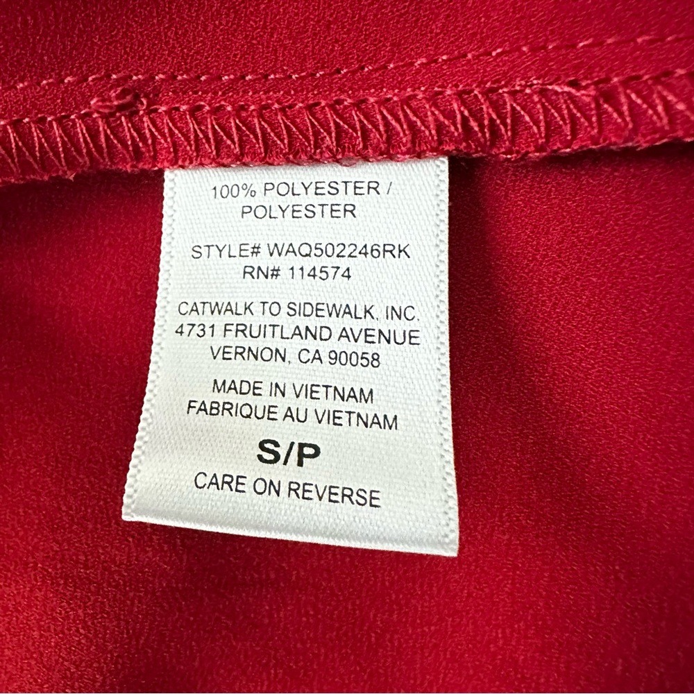 PLEIONE Top High Low flowy Short Sleeve Nordstrom Blouse Red Rucked Size SP - Picture 4 of 8